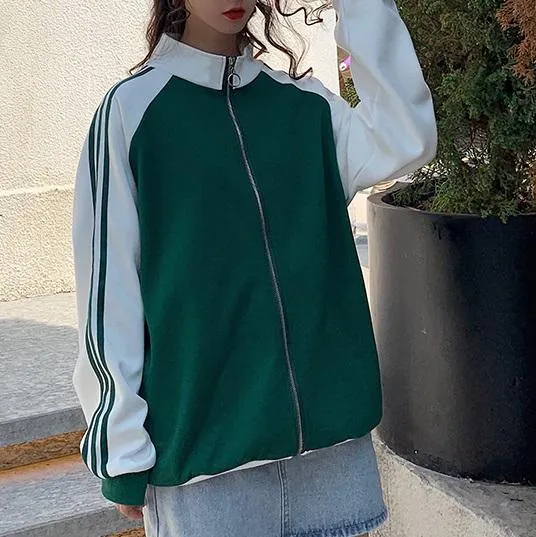 Green White Chill Back Print Sporty Windbreaker Jacket