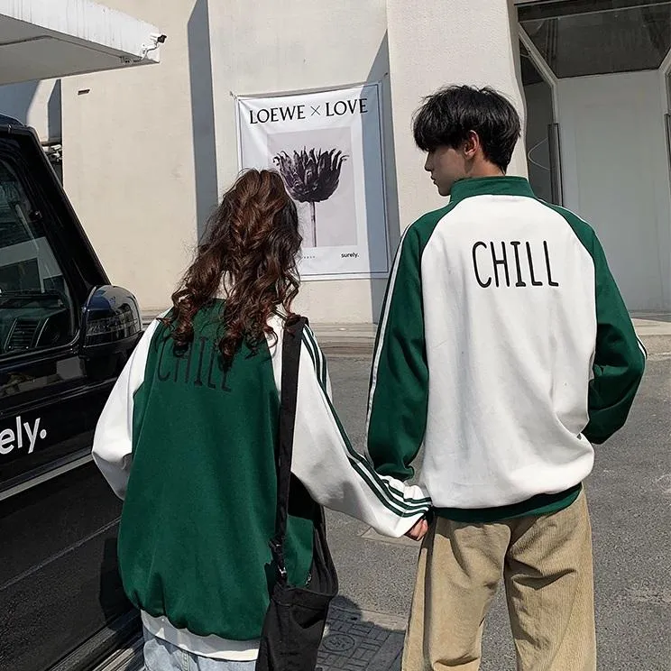 Green White Chill Back Print Sporty Windbreaker Jacket