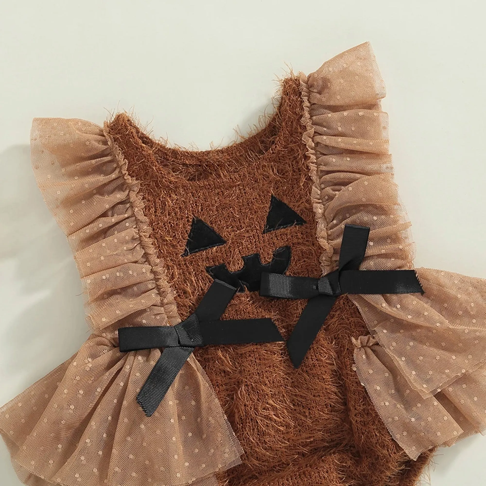 Halloween Cake Smash Baby Girl Outfit, Newborn Pumpkin Lace Romper Dress