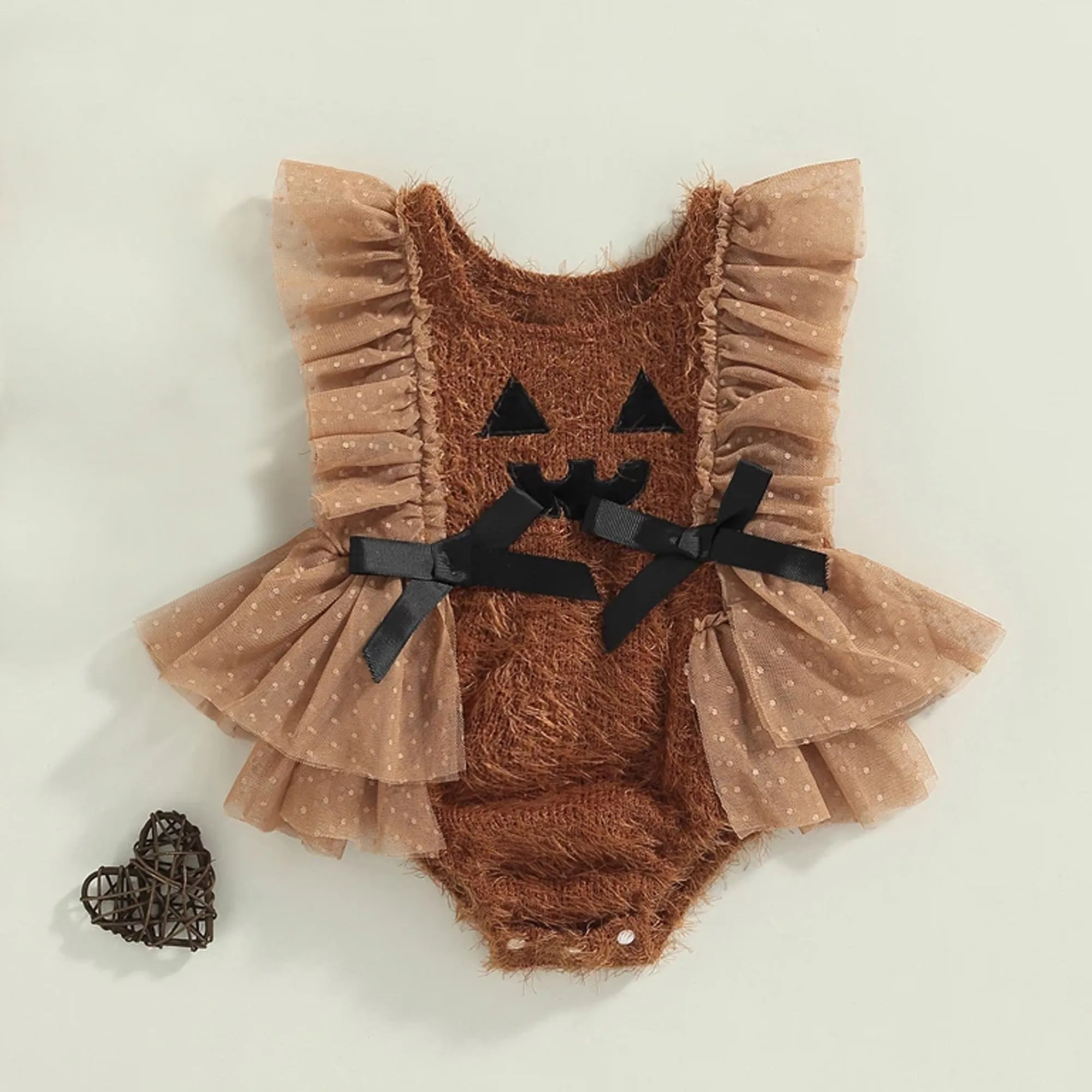 Halloween Cake Smash Baby Girl Outfit, Newborn Pumpkin Lace Romper Dress