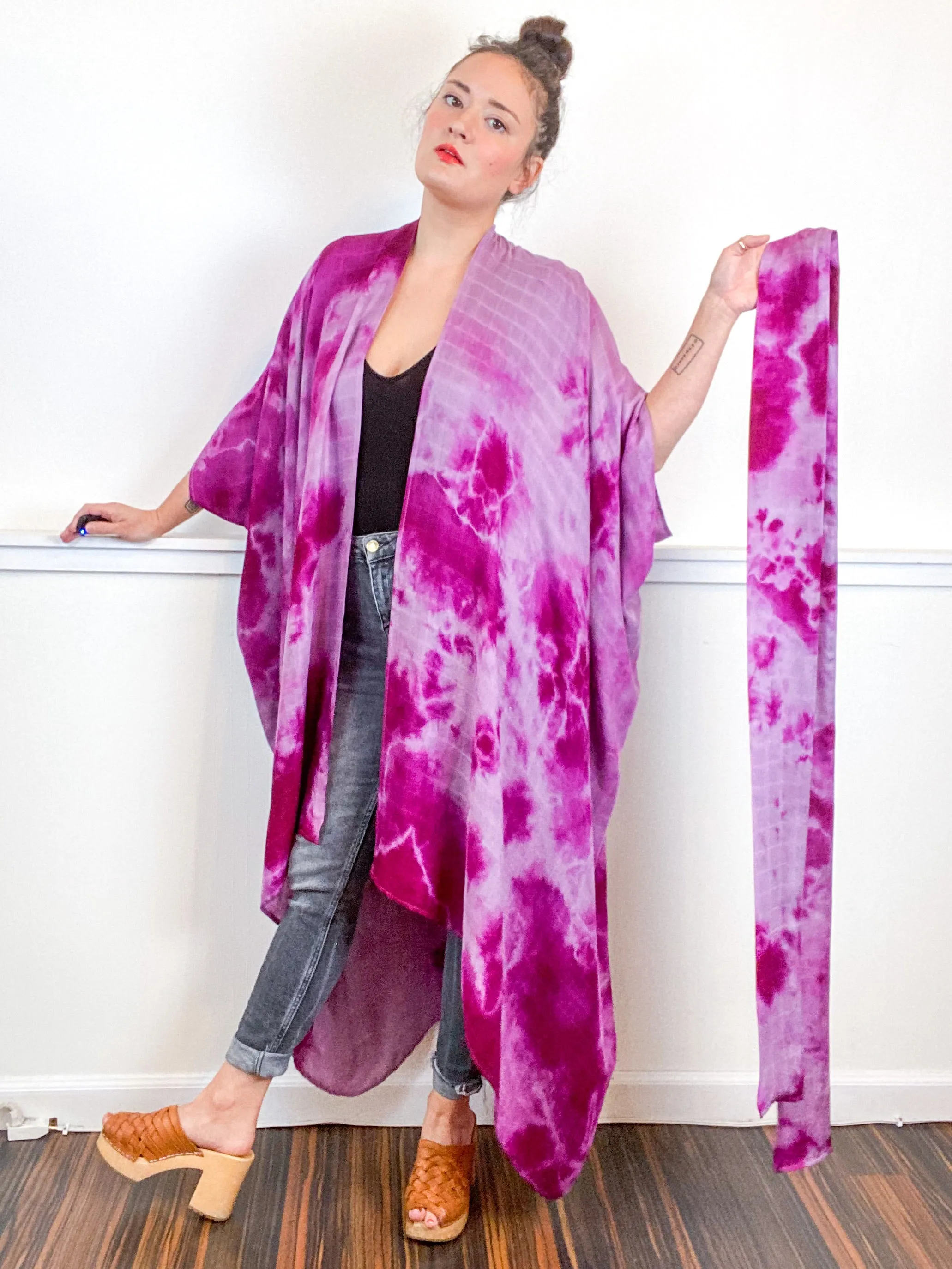 Hand-Dyed High Low Kimono Bamboo Amethyst