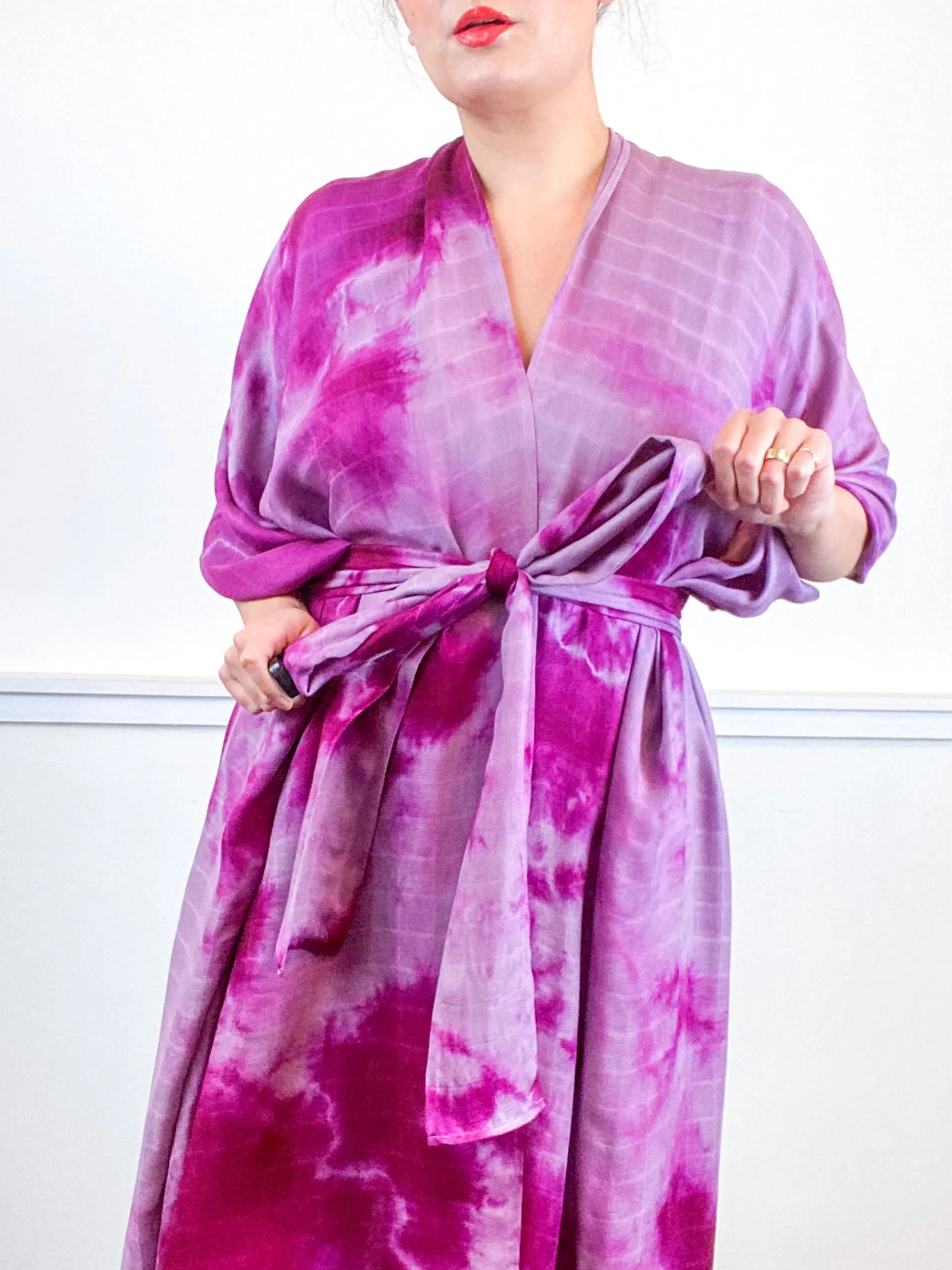 Hand-Dyed High Low Kimono Bamboo Amethyst