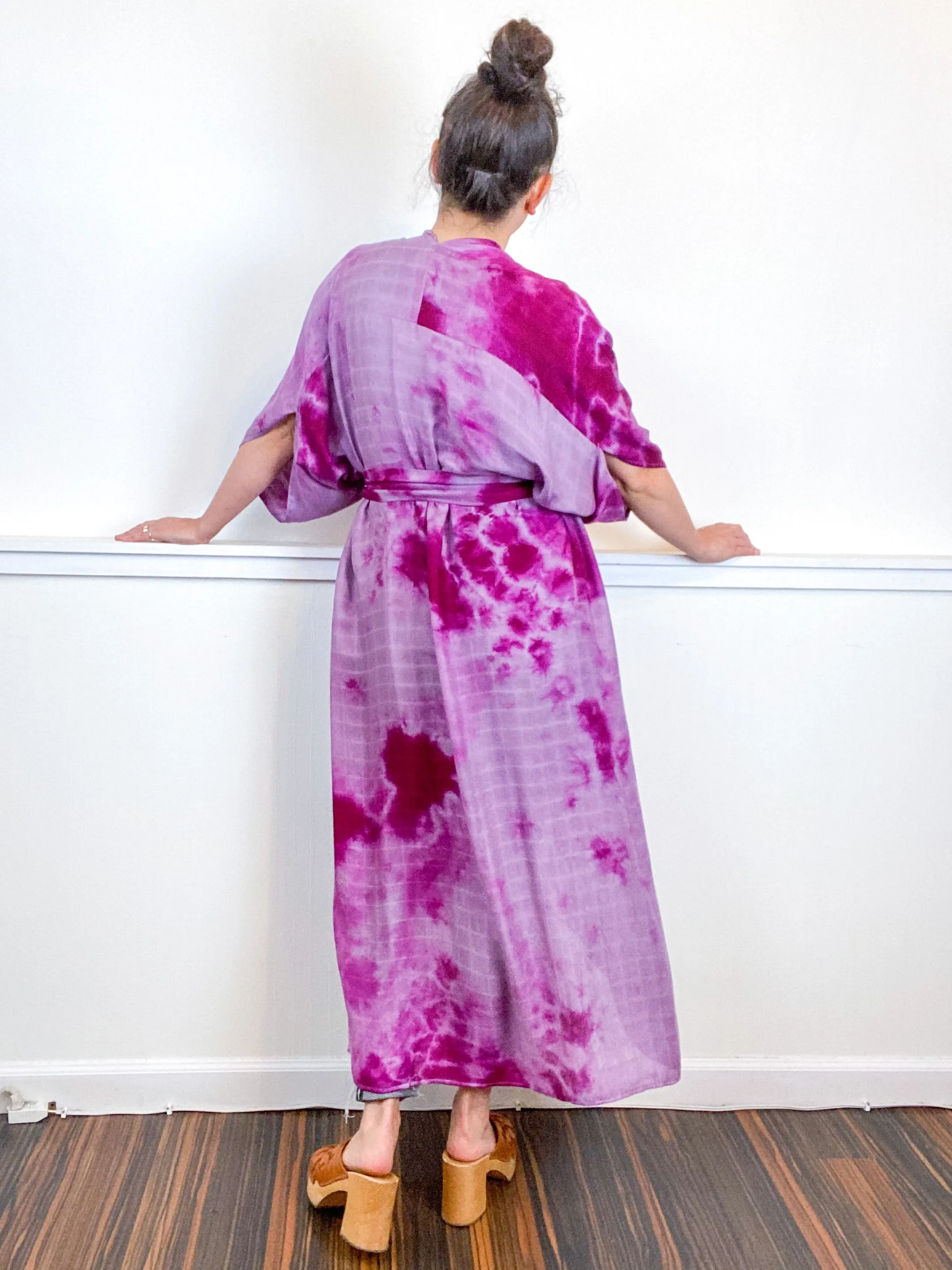 Hand-Dyed High Low Kimono Bamboo Amethyst