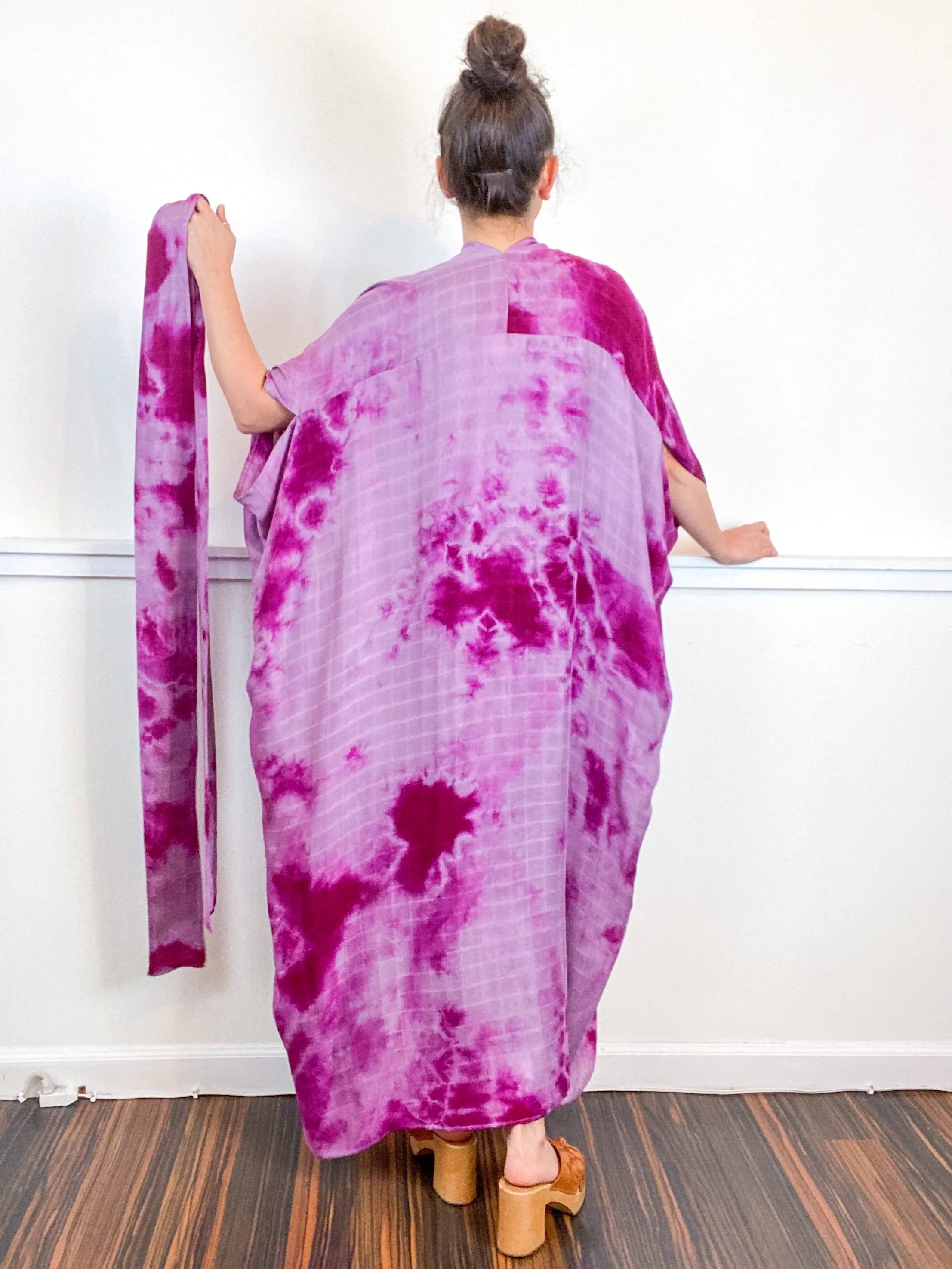 Hand-Dyed High Low Kimono Bamboo Amethyst