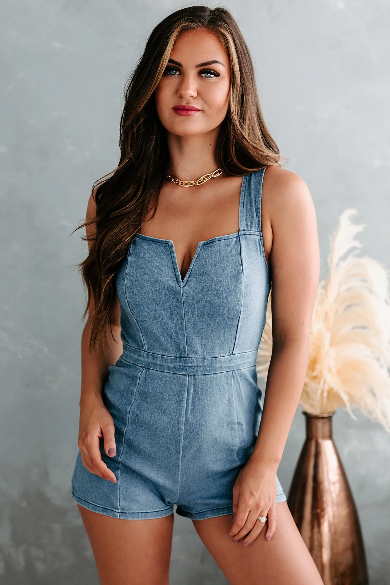 Hope For Happiness Denim Romper (Light Indigo)