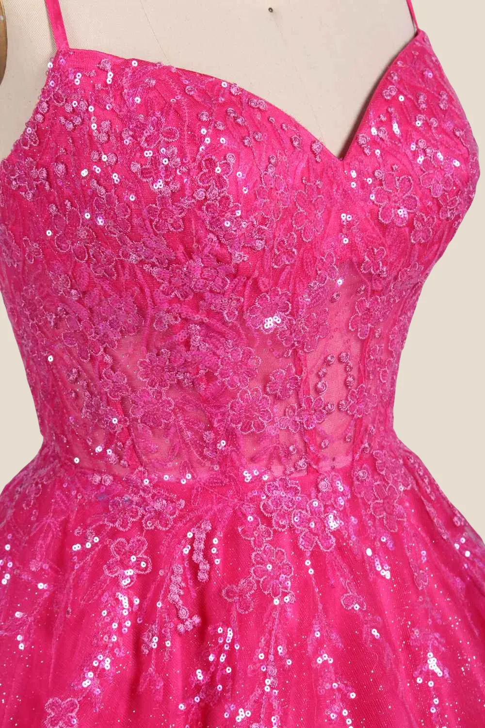 Hot Pink Appliques Tulle A-line Short Dress