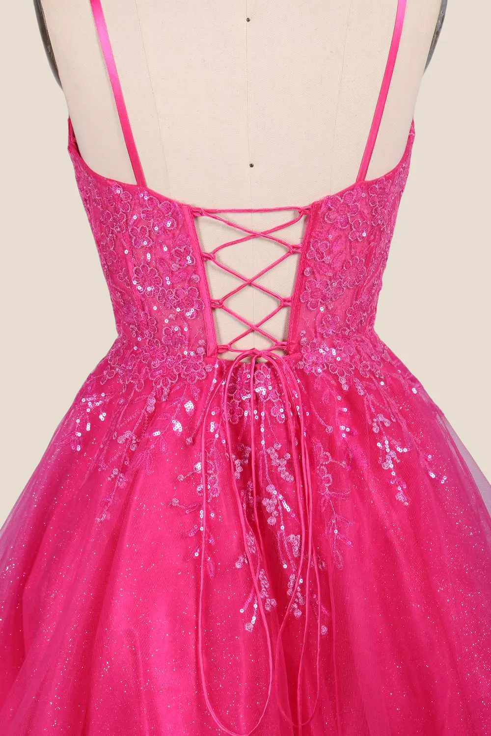 Hot Pink Appliques Tulle A-line Short Dress