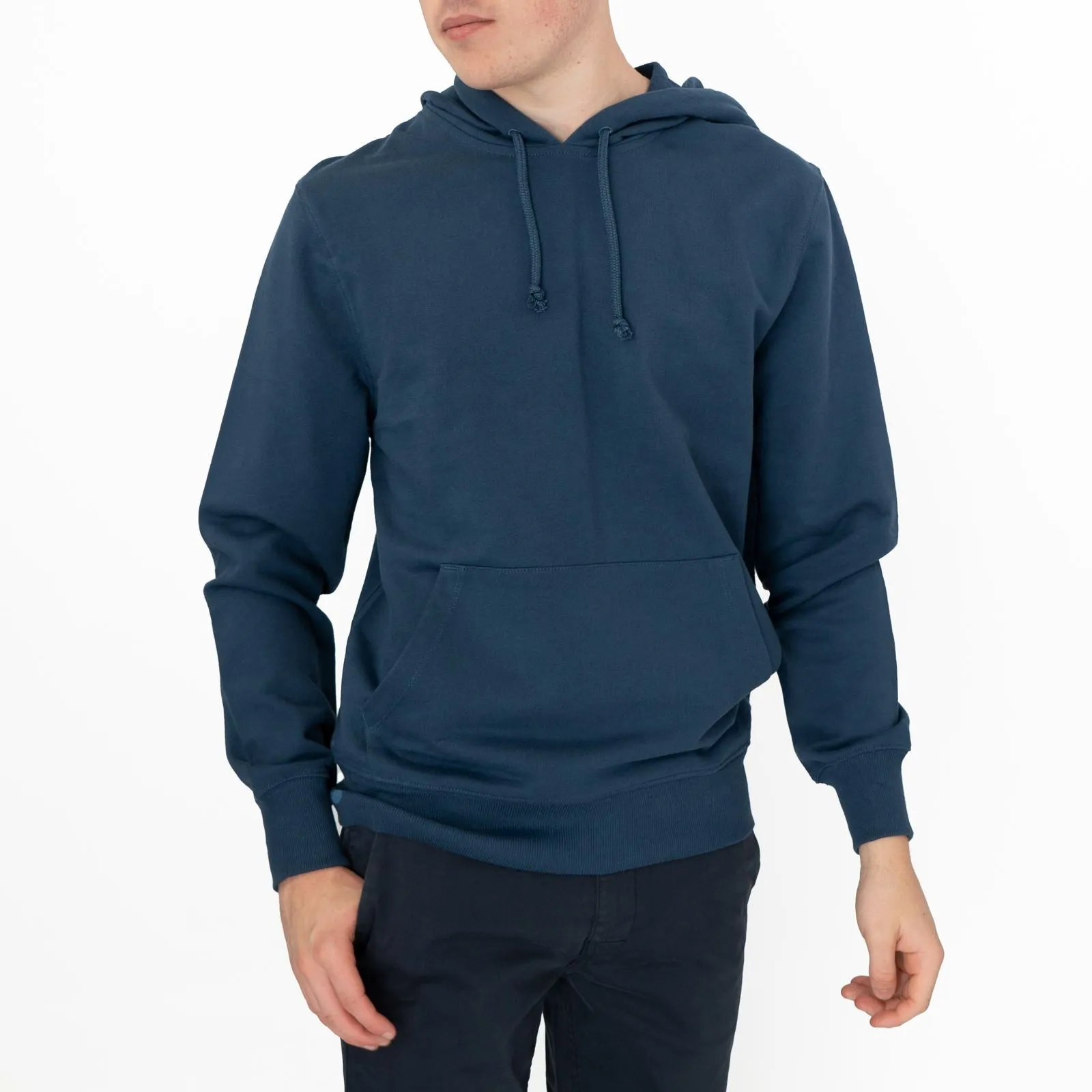 J. Crew Mens Hoodie Blue Kangaroo Pocket Navy Drawstring Hood Long Sleeve Tops