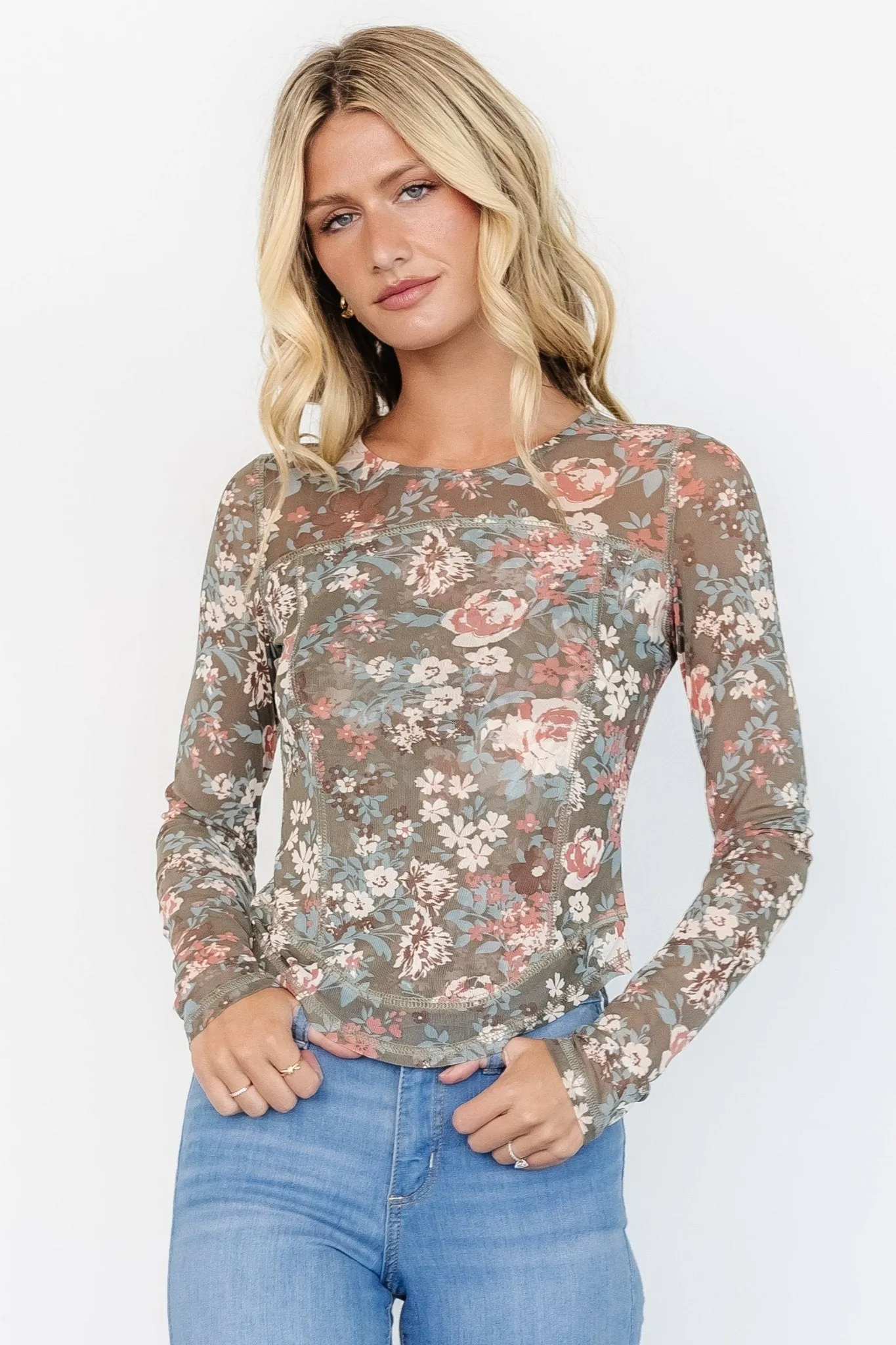 Jaynie Sheer Top | Olive Floral