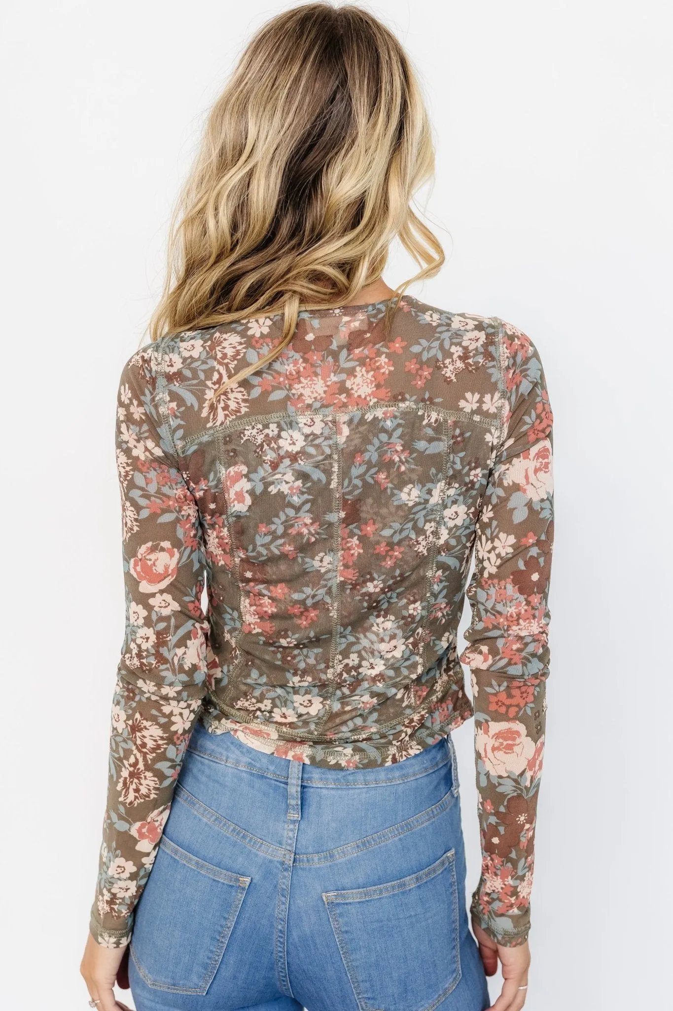 Jaynie Sheer Top | Olive Floral