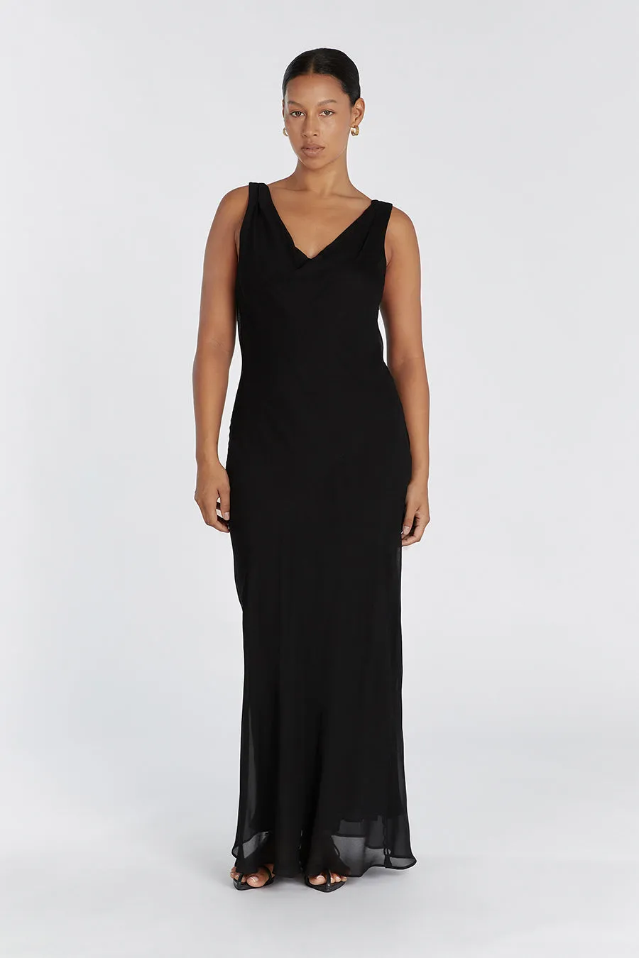 JOHNNY BLACK COWL NECK MIDI DRESS