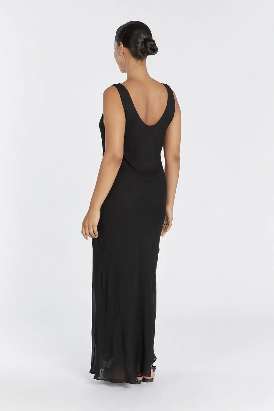 JOHNNY BLACK COWL NECK MIDI DRESS