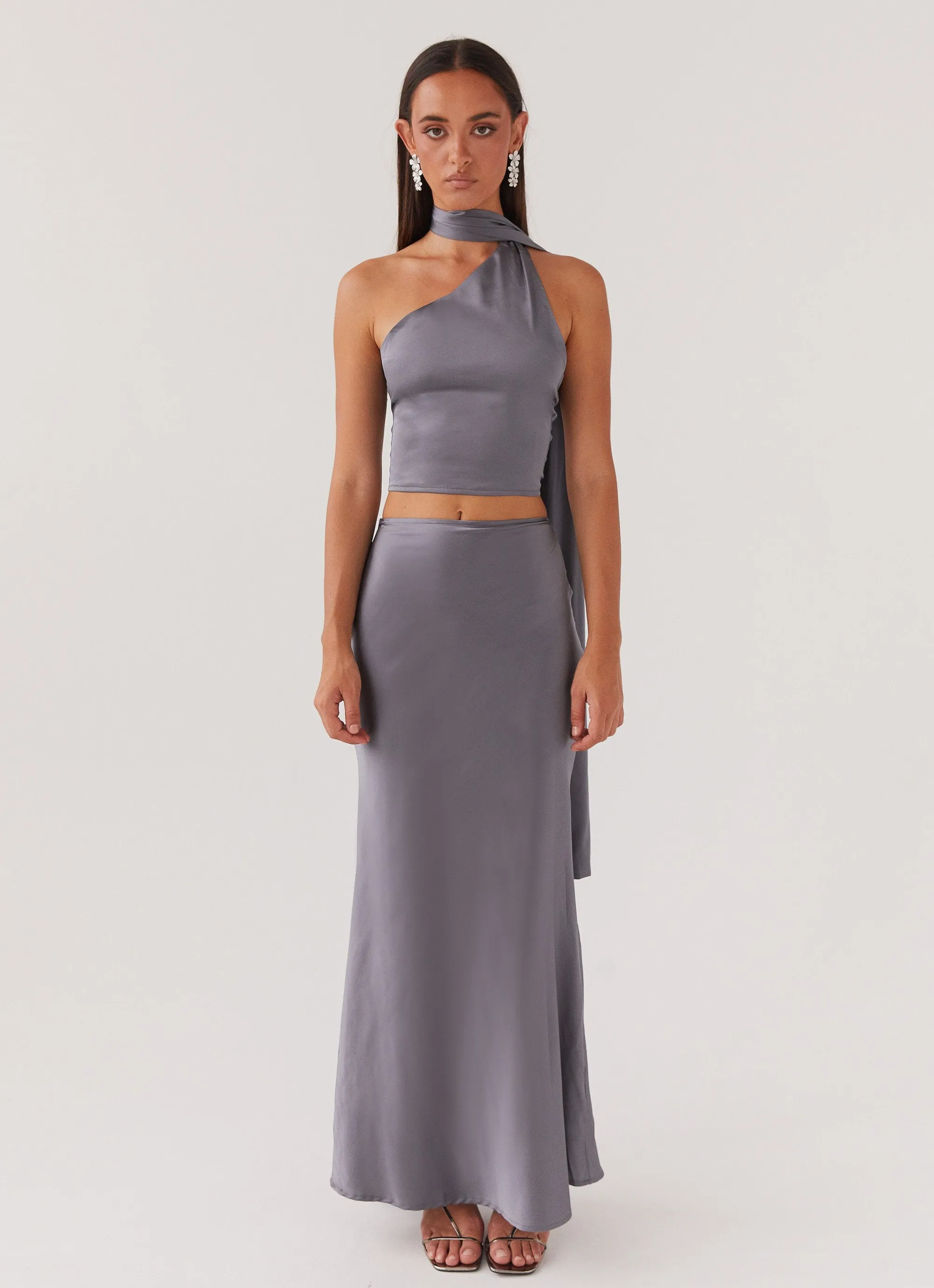 Josefina Satin Maxi Skirt - Slate