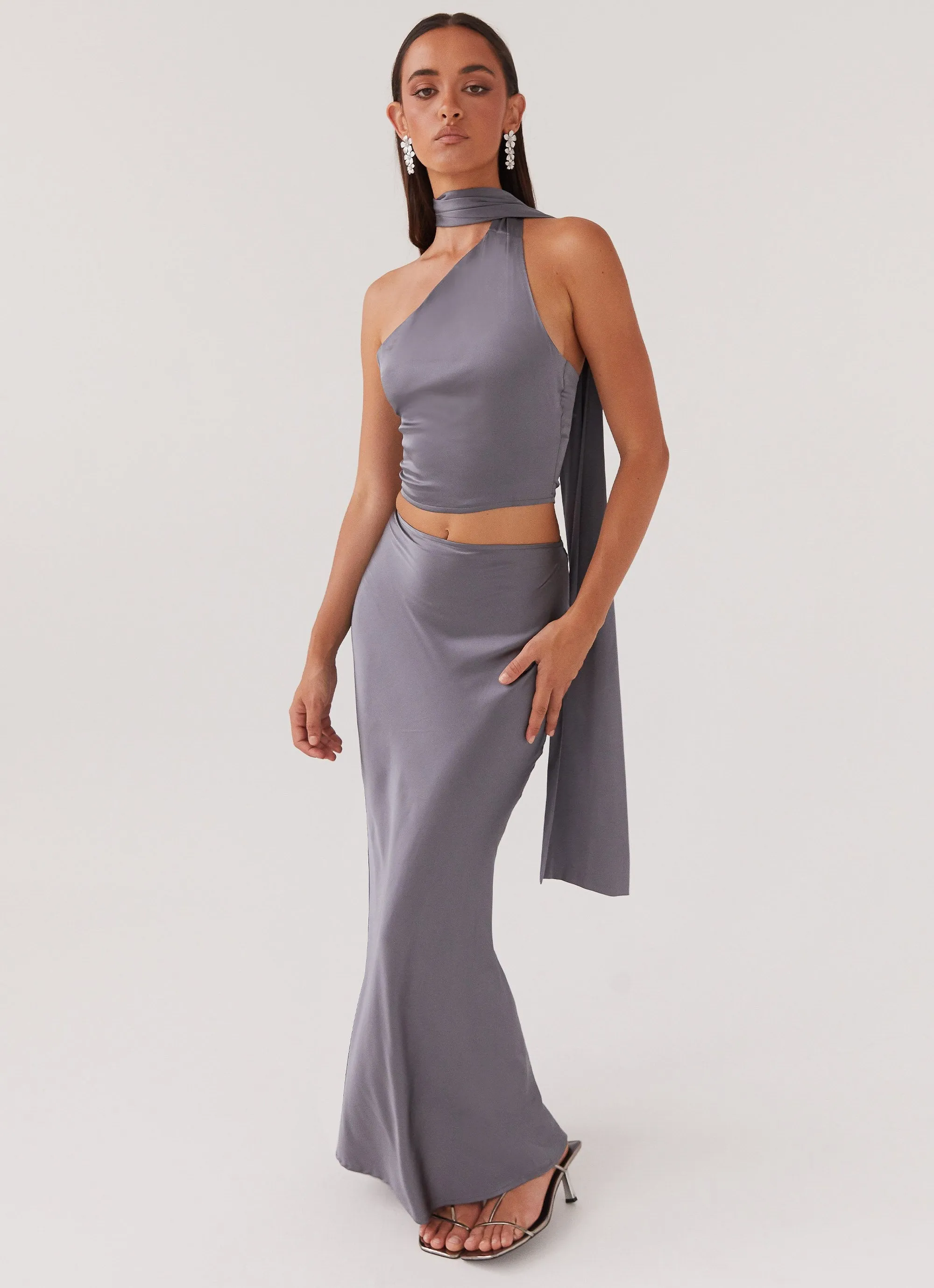 Josefina Satin Maxi Skirt - Slate