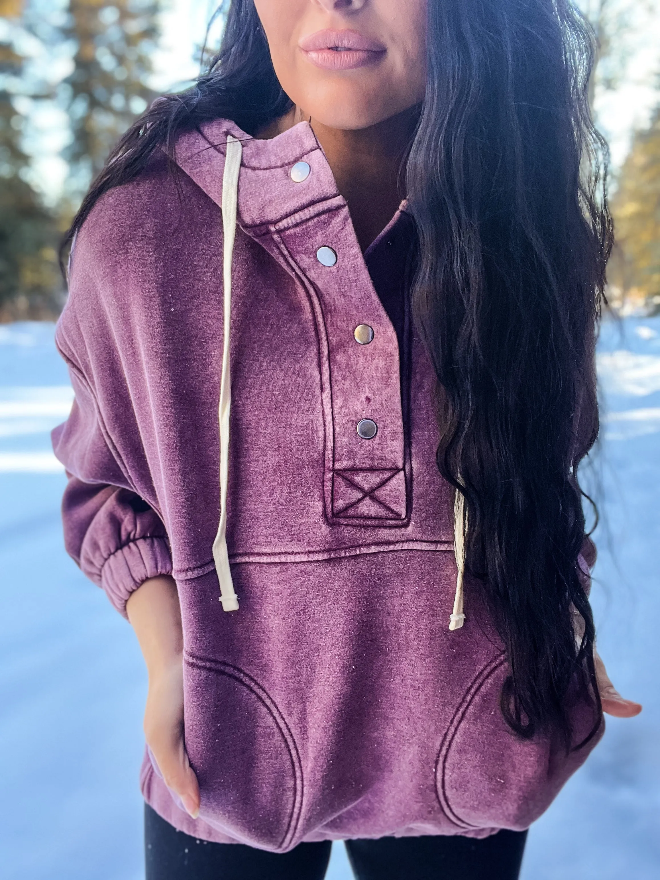 Just Comfort Oversized Fleece Pocket Hoodie- Eggplant