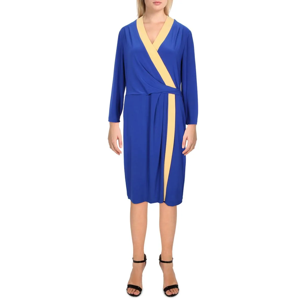 Kasper Womens Colorblock Midi Wrap Dress