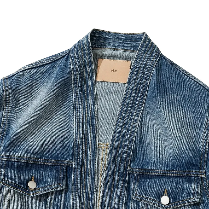 Kimono style denim shirt jacket with buckles