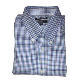 Kirkland Signature Men's Traditional Fit Button Front Long Sleeve Shirt Blue Teal Mini Plaid