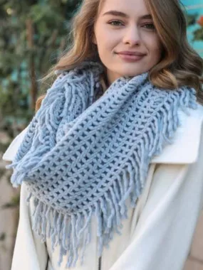 Lattice Tassel Infinity Scarf - Shell Blue