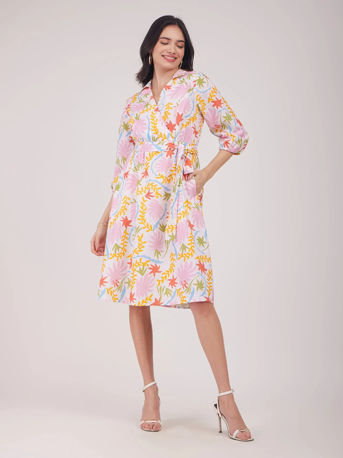 Linen Wrap Dress - Multicolour