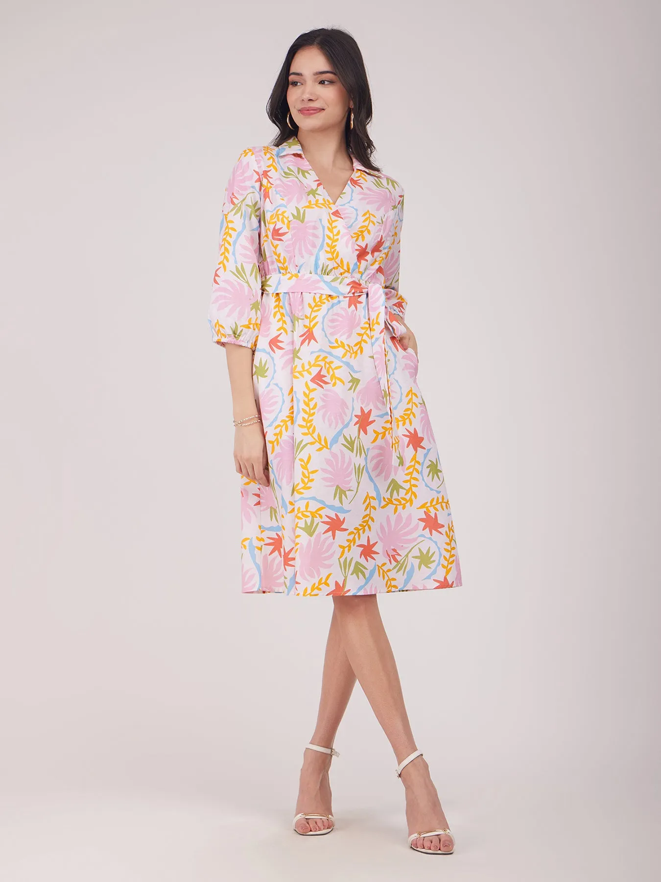 Linen Wrap Dress - Multicolour