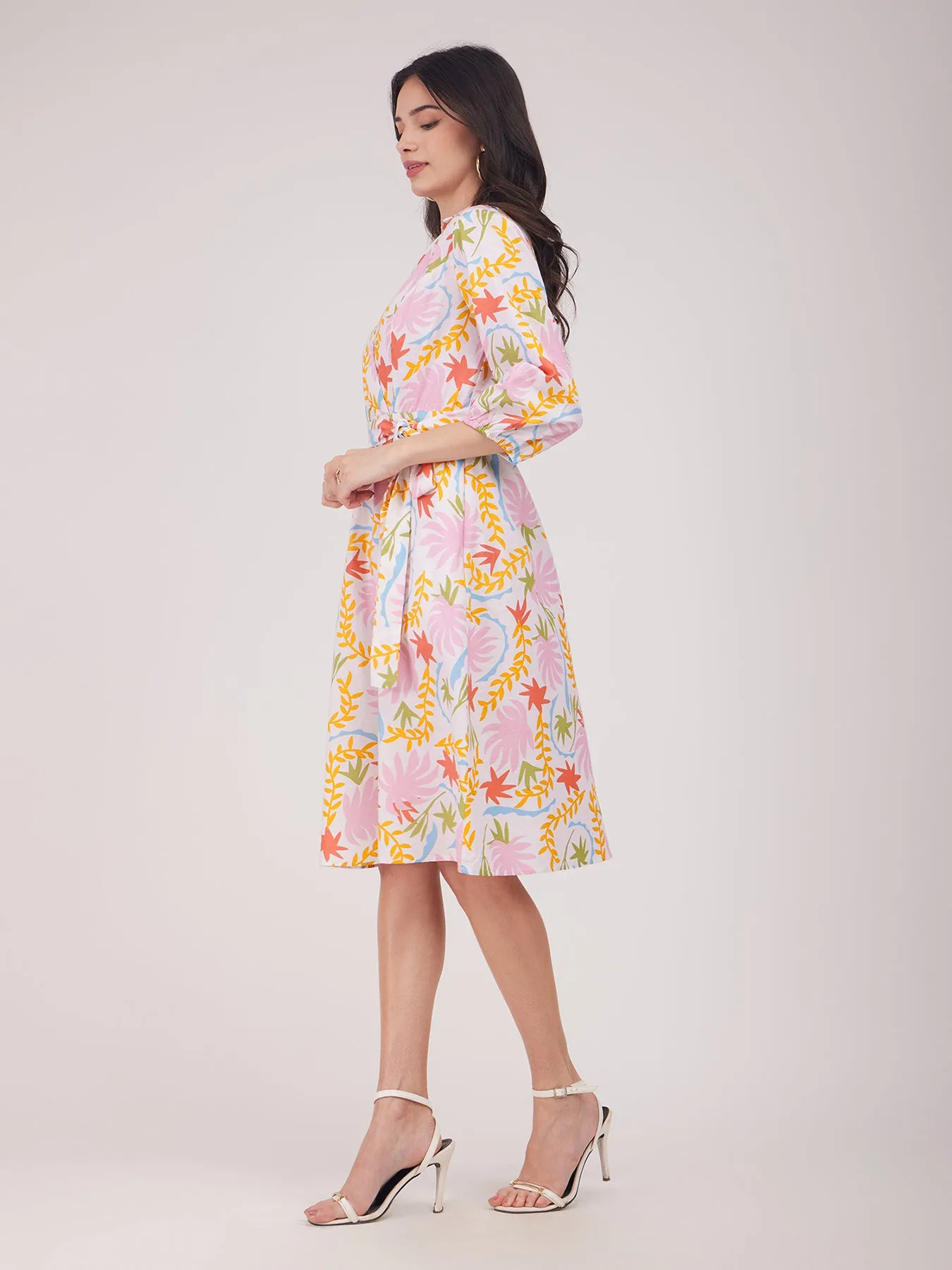 Linen Wrap Dress - Multicolour