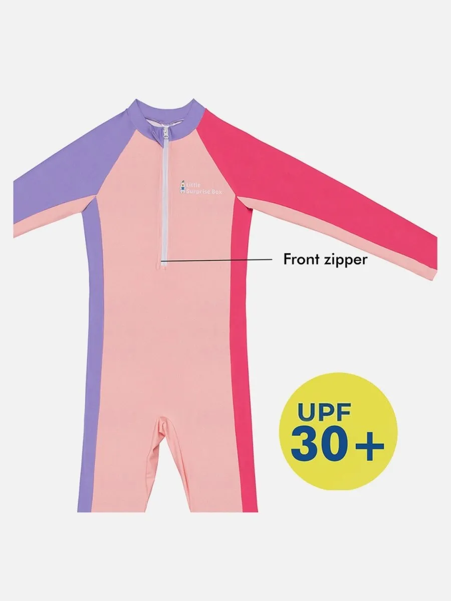 Little Surprise Box Pink Tri Colour Super Sport Swimwear for Toddlers & Kids with UPF 30 