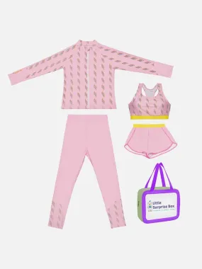 Little Surprise Box,3 pcs Pink Thunder Bolt Matching Top, Leggings & Jacket style Swimwear set for Pre-teens & Teens(140)