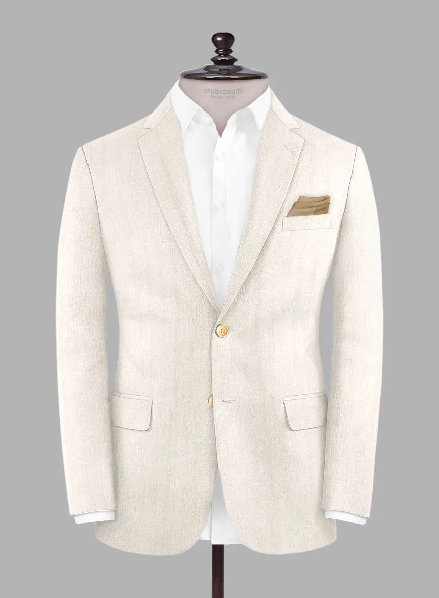 London Loom Beige Herringbone Wool Silk Linen Jacket