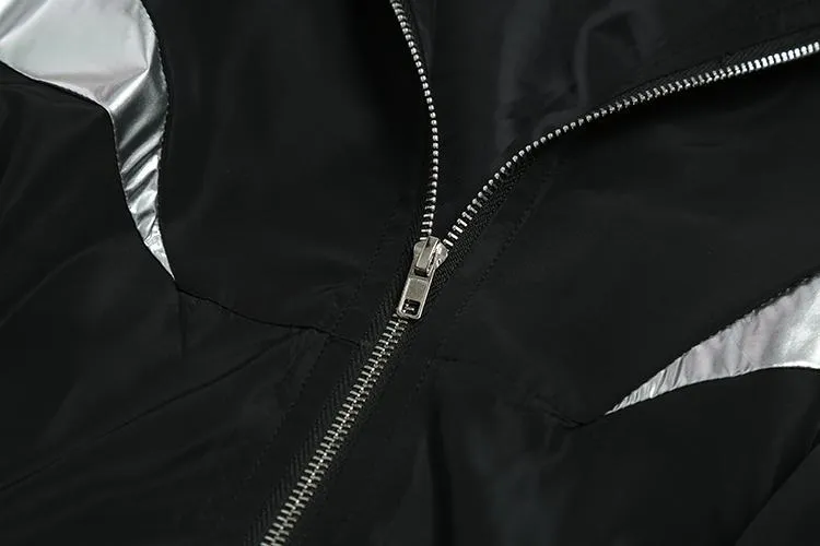 Long Black Oversized Sporty Windbreaker Retro Style Jacket