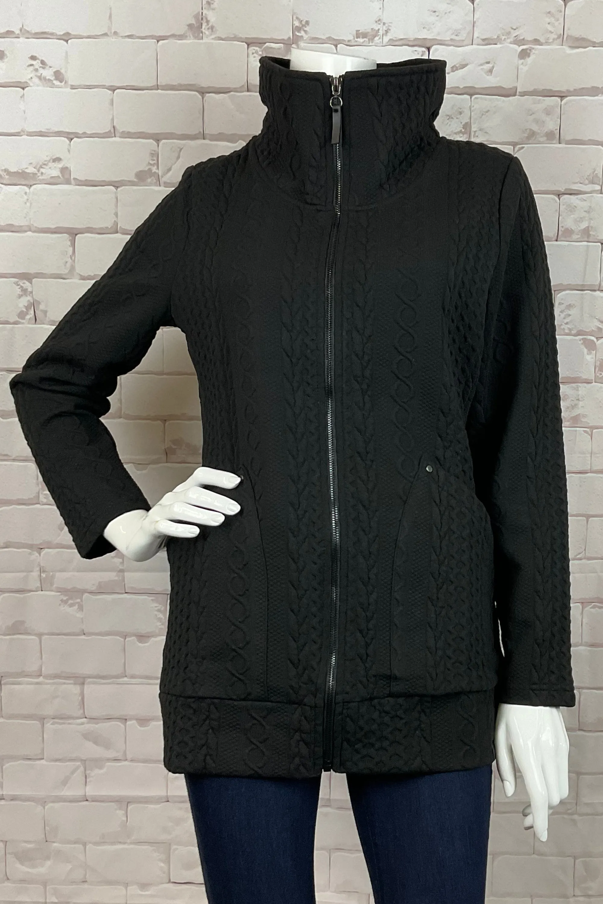 LONG EMBOSSED CABLE ZIP JACKET