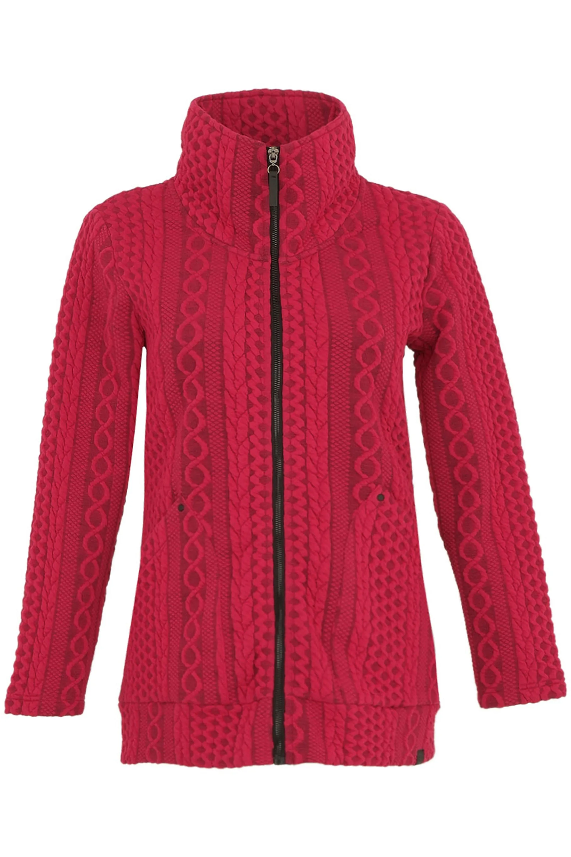 LONG EMBOSSED CABLE ZIP JACKET