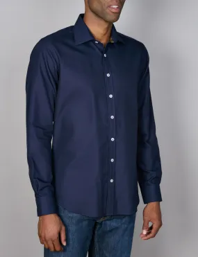 Long Sleeve Sports Shirt - Textured - Navy