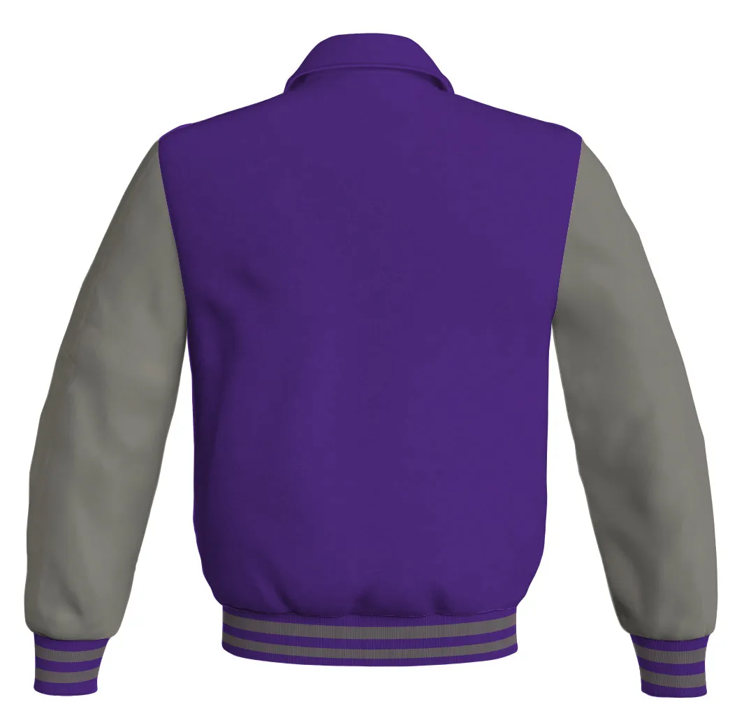 Luxury Bomber Classic Jacket Purple Body and Gray Leather Sleeves