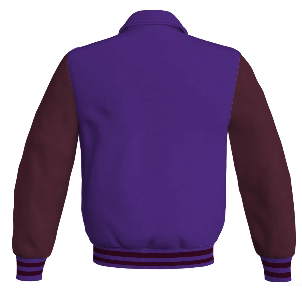 Luxury Bomber Classic Jacket Purple Body and Maroon Leather Sleeves