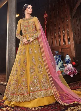 Magical Yellow Front Slit Lehenga Style Anarkali