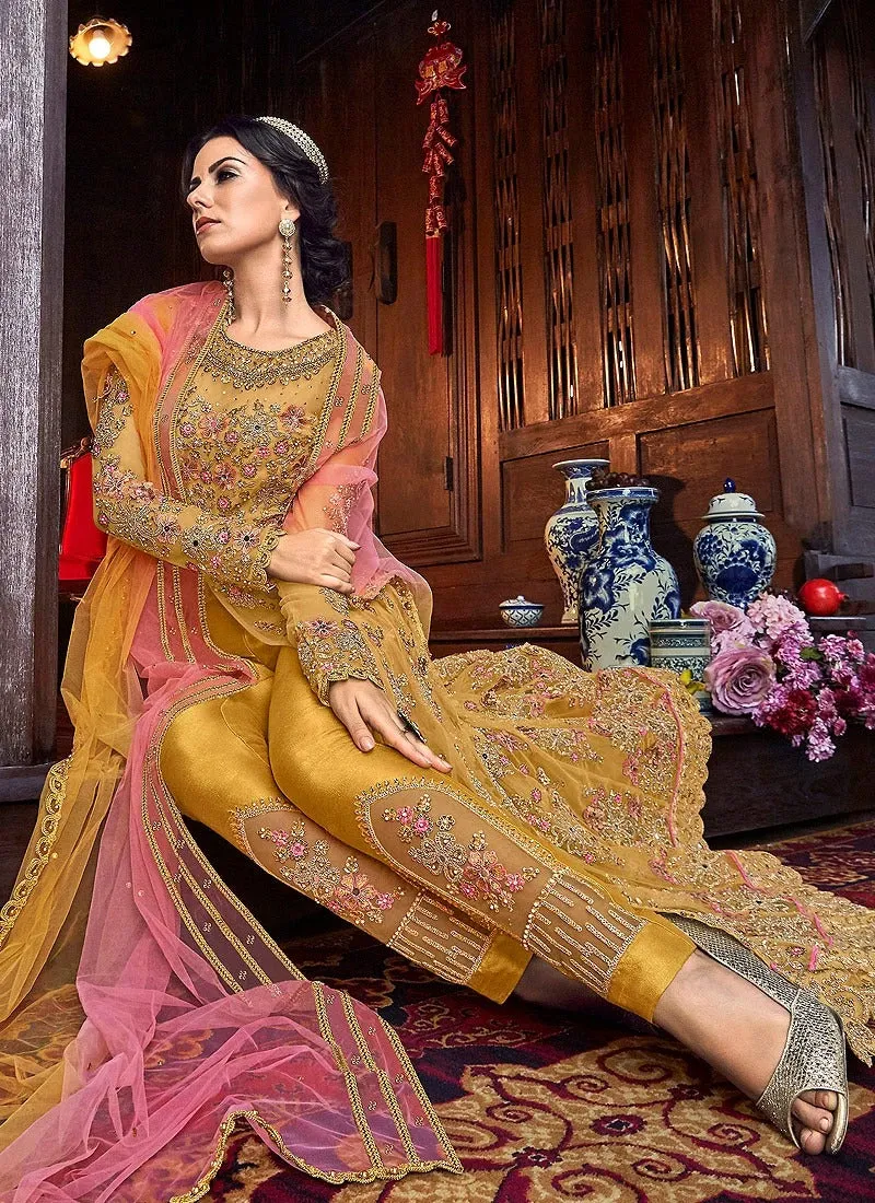 Magical Yellow Front Slit Lehenga Style Anarkali