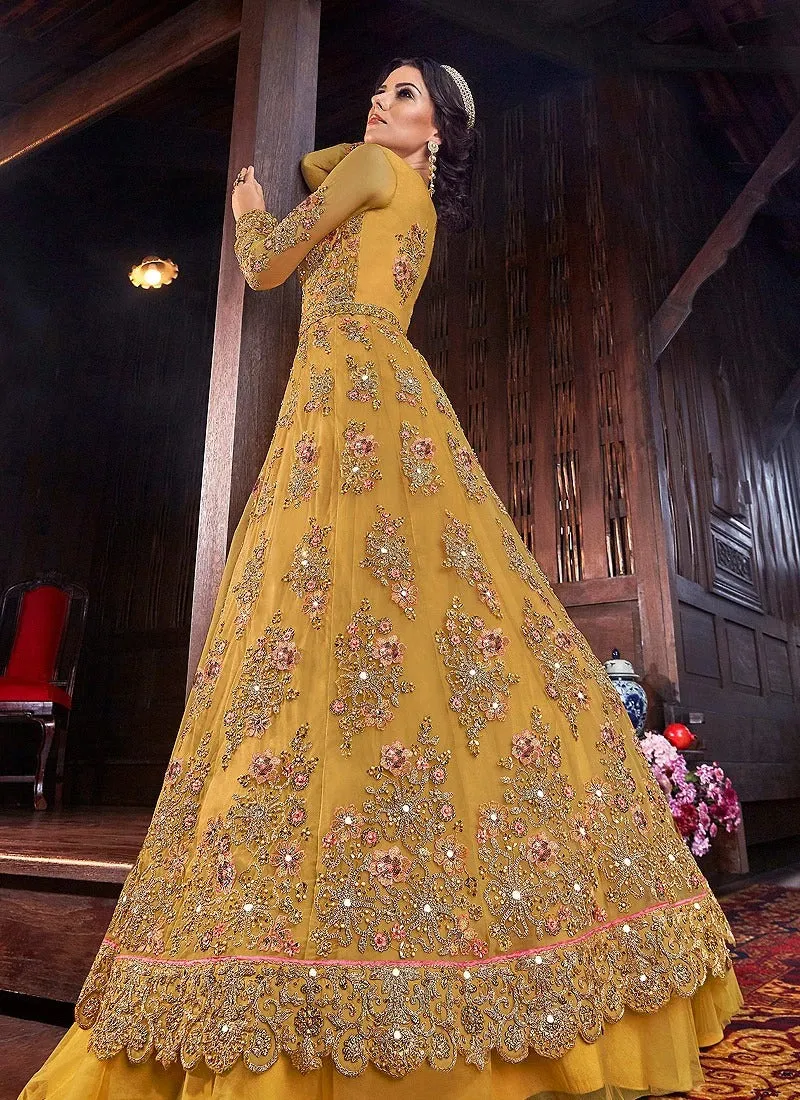 Magical Yellow Front Slit Lehenga Style Anarkali