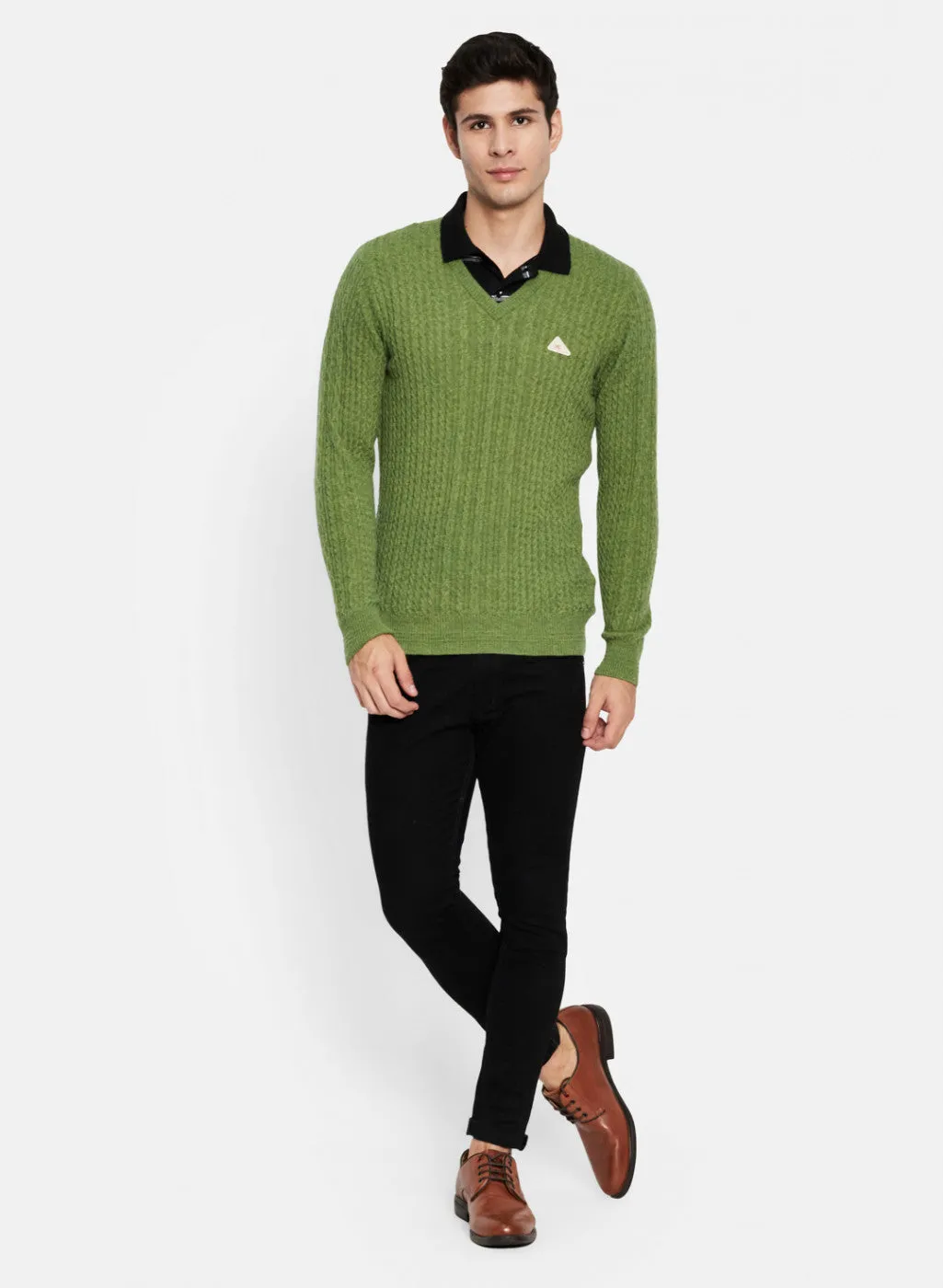 Men Green Self Design Pullover