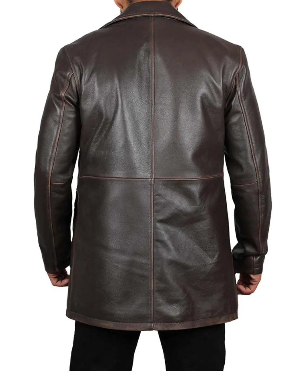 Men Long Coat Genuine Sheep Skin Leather Jacket In Botton Style