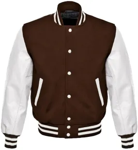 Mens Brown And White Varsity Jacket