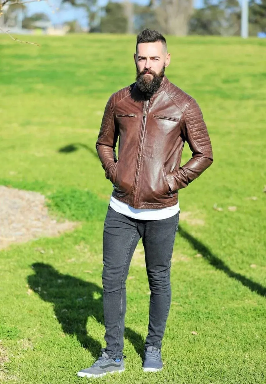 Men's Chocolate Brown Leather Biker Jacket