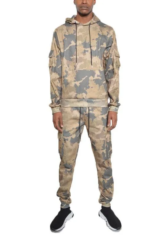 Mens Full Set Camouflage Hoodie And Jogger Set