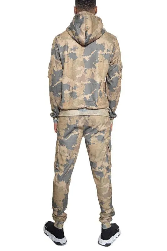 Mens Full Set Camouflage Hoodie And Jogger Set