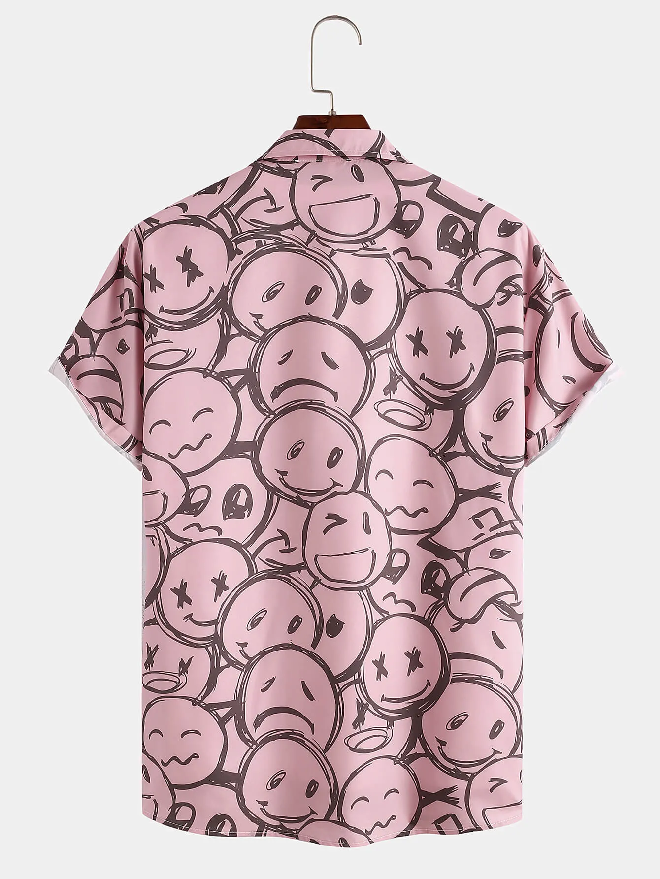 Mens Hawaiian Funny Emoji Smile Face Short Sleeve Button Up Shirt