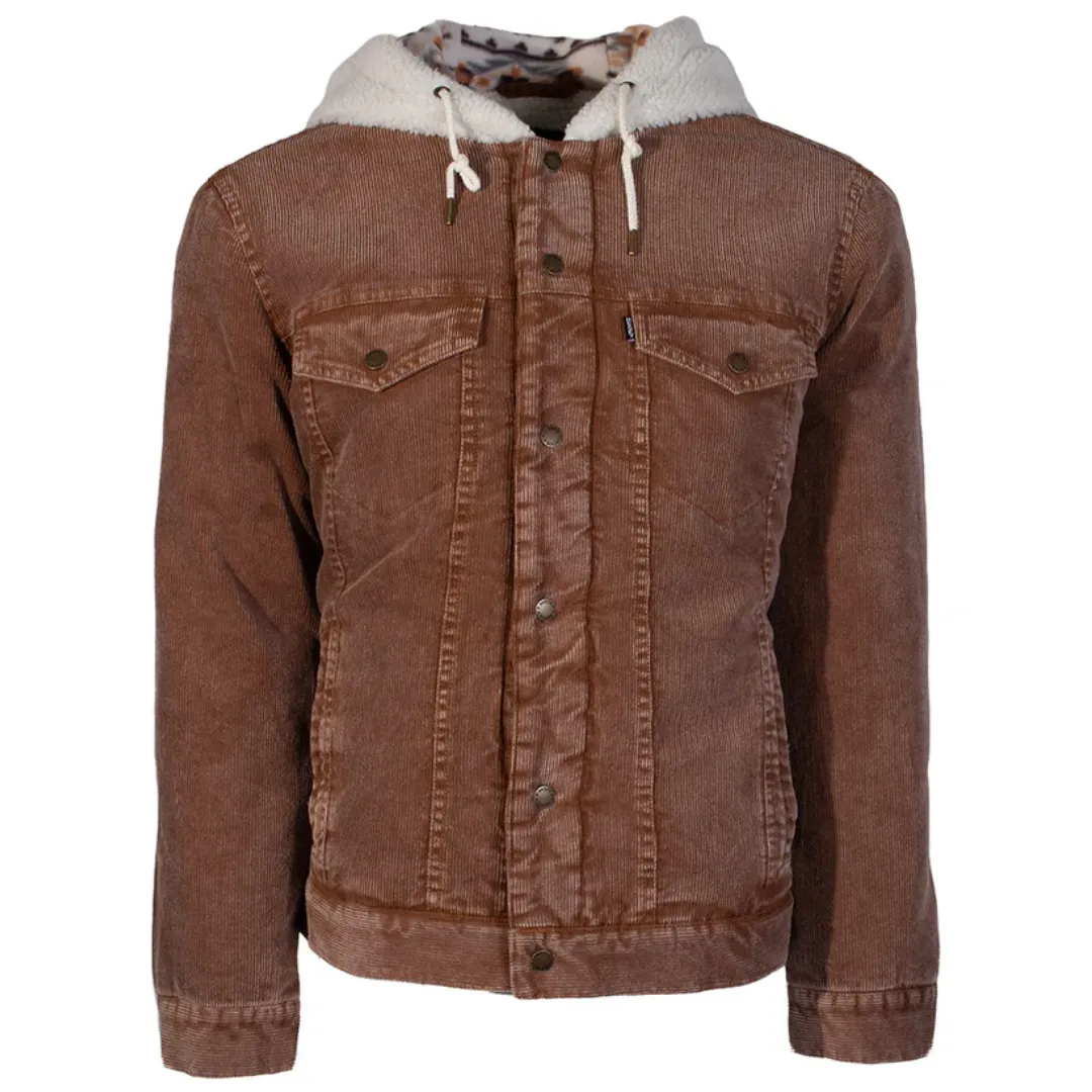 Men's Hooded Tan Corduroy Jacket Sherpa Hood HJ115TN