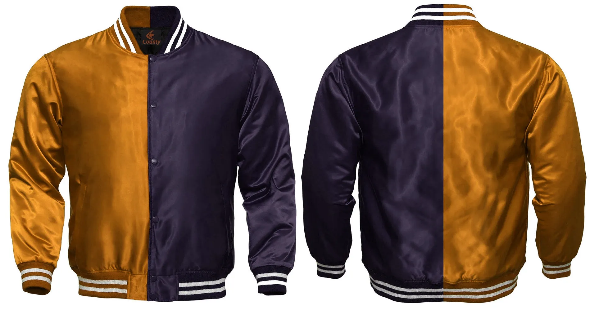 Mens Letterman Jacket Orange Navy Blue Satin Jacket Team Varsity Jackets