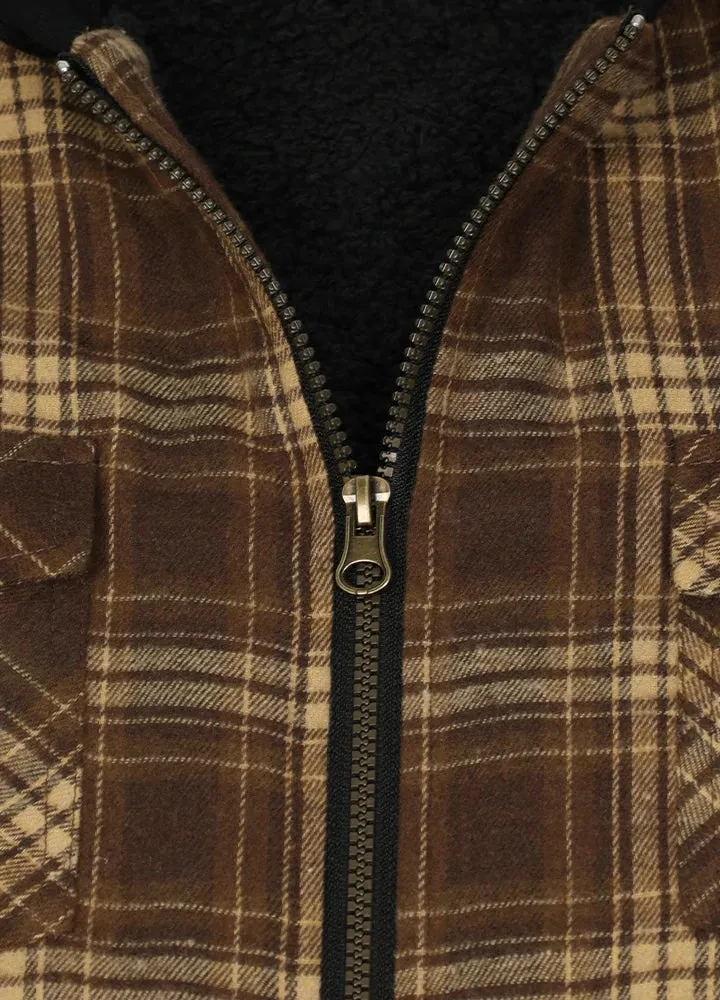 Men's Sherpa Lined Flannel Shirt Jacket with Hood,Plaid Shirt-Jac