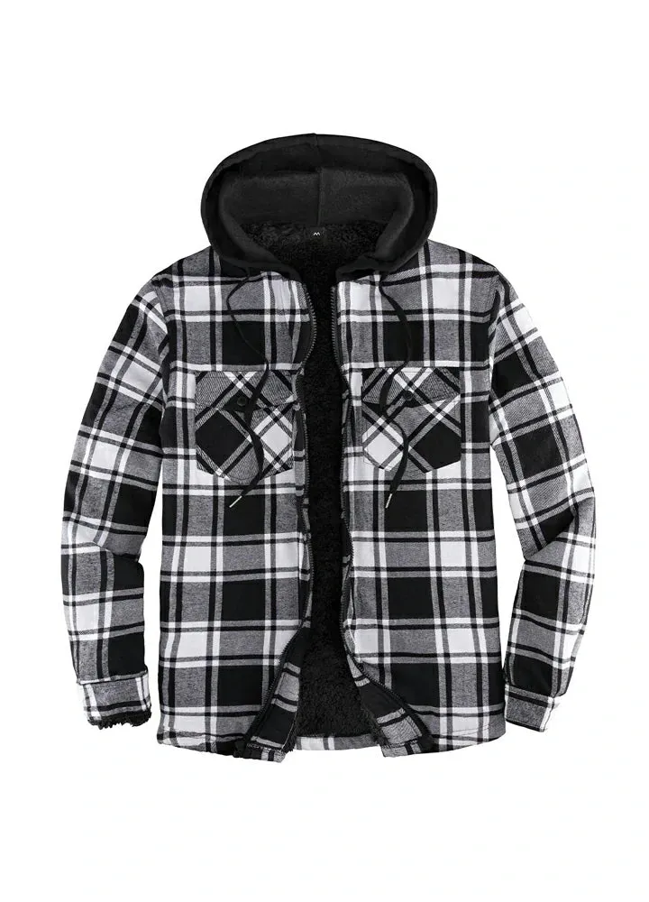 Men's Sherpa Lined Flannel Shirt Jacket with Hood,Plaid Shirt-Jac