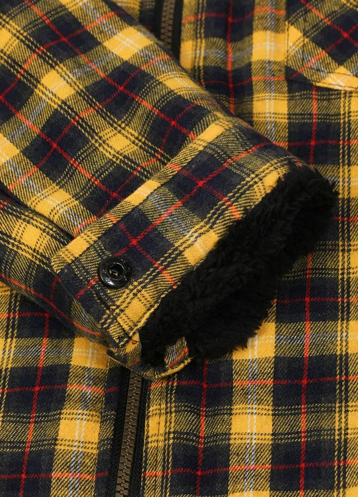 Men's Sherpa Lined Flannel Shirt Jacket with Hood,Plaid Shirt-Jac